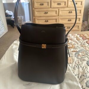 Toteme Chocolate Brown (Bark) Leather Shoulder Bag with Gold Accent